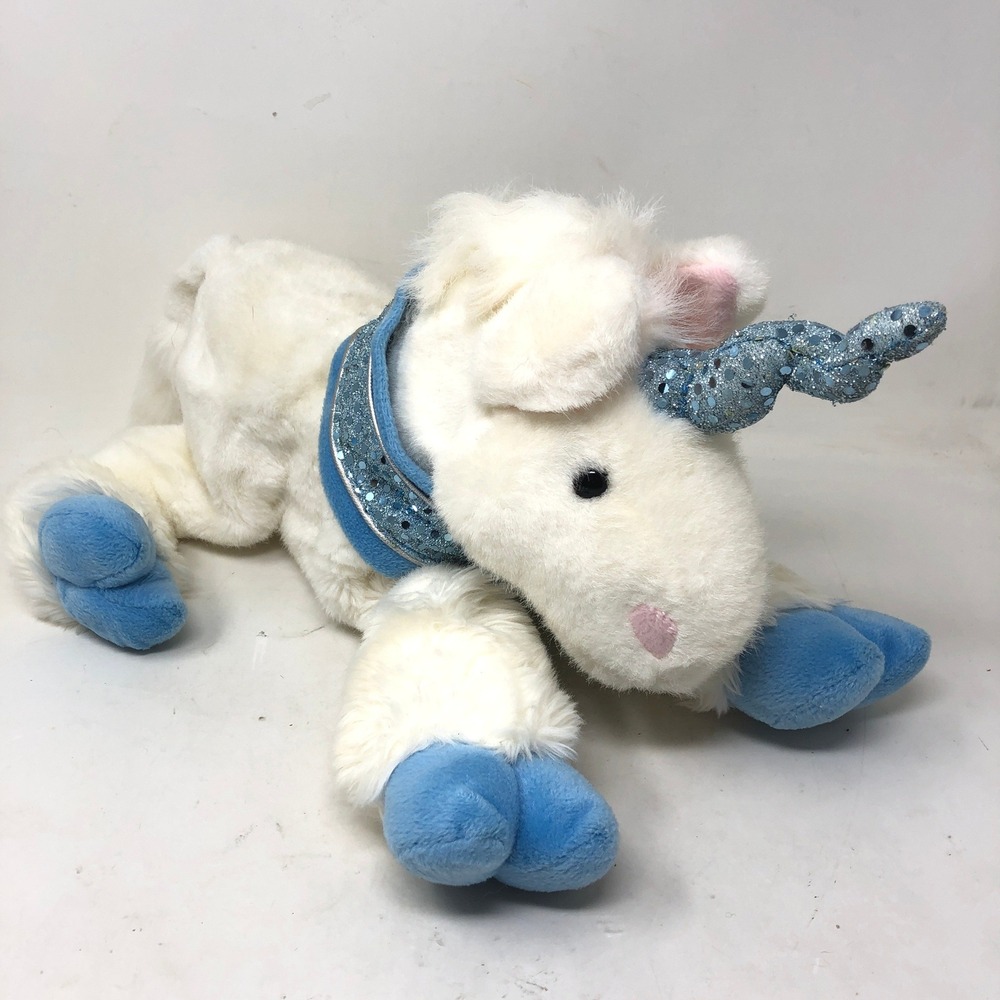 Vintage Animal Alley Plush Unicorn 18" White Blue Glitter Horn Sequins 2000‎ Y2K